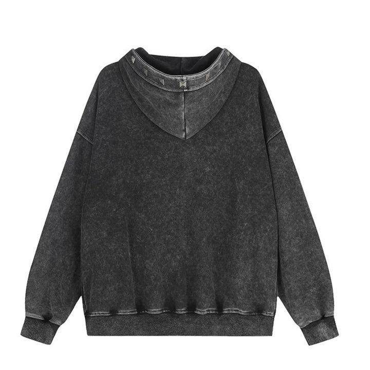Women Oversize Zip Hoodie with Vintage Wash and Pyramid Studs Mune Fashion