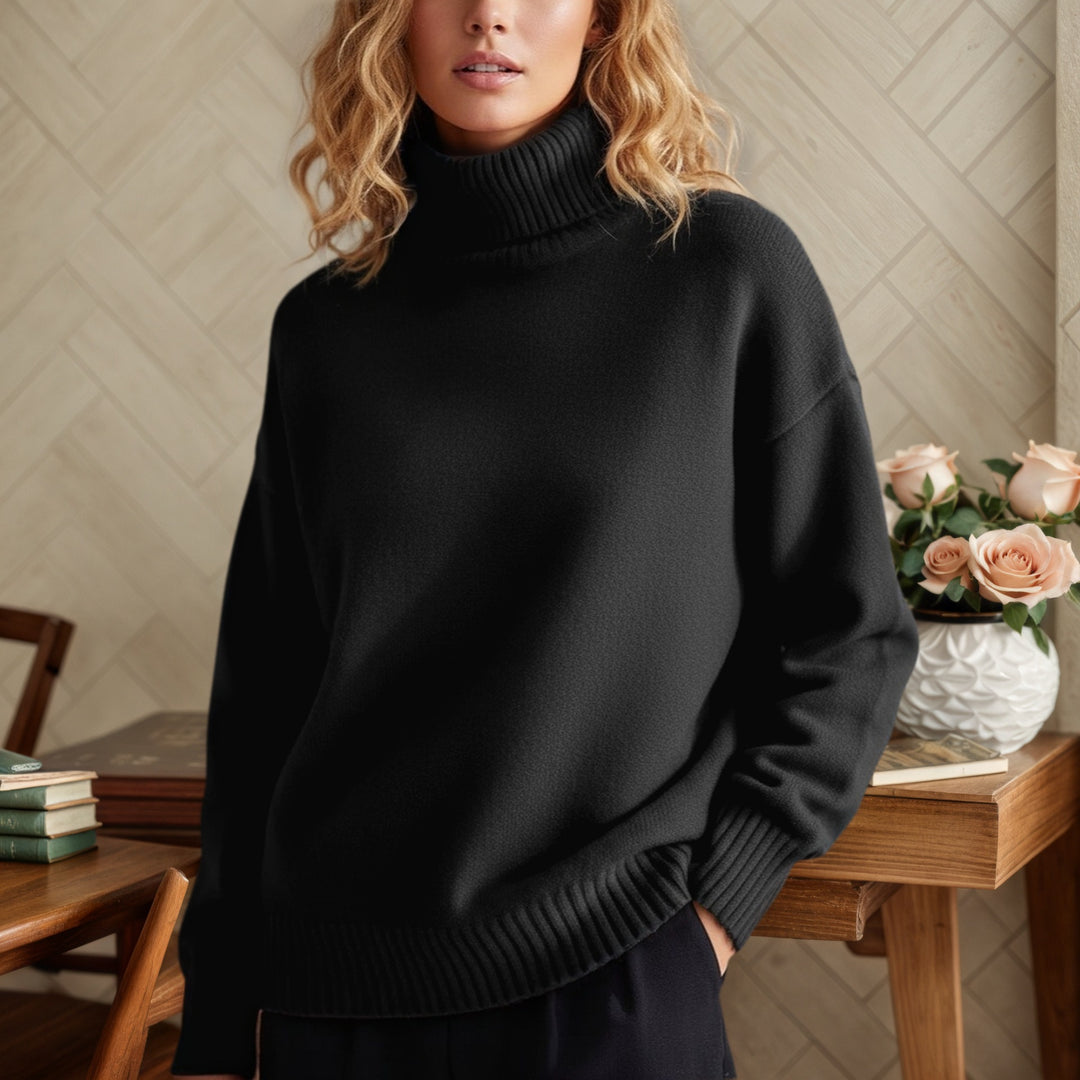 Women's oversized turtleneck sweater made of fine knit with ribbed cuffs Mune Fashion