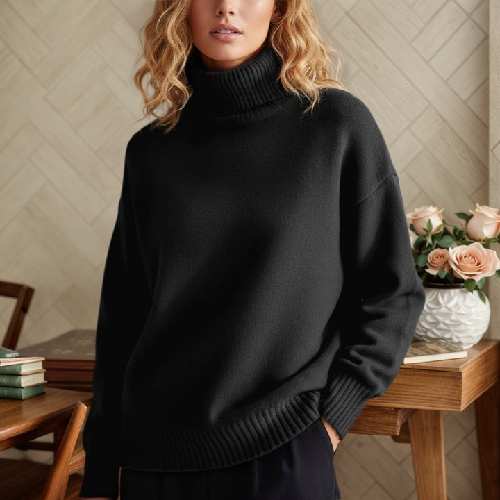 Women's oversized turtleneck sweater made of fine knit with ribbed cuffs Mune Fashion