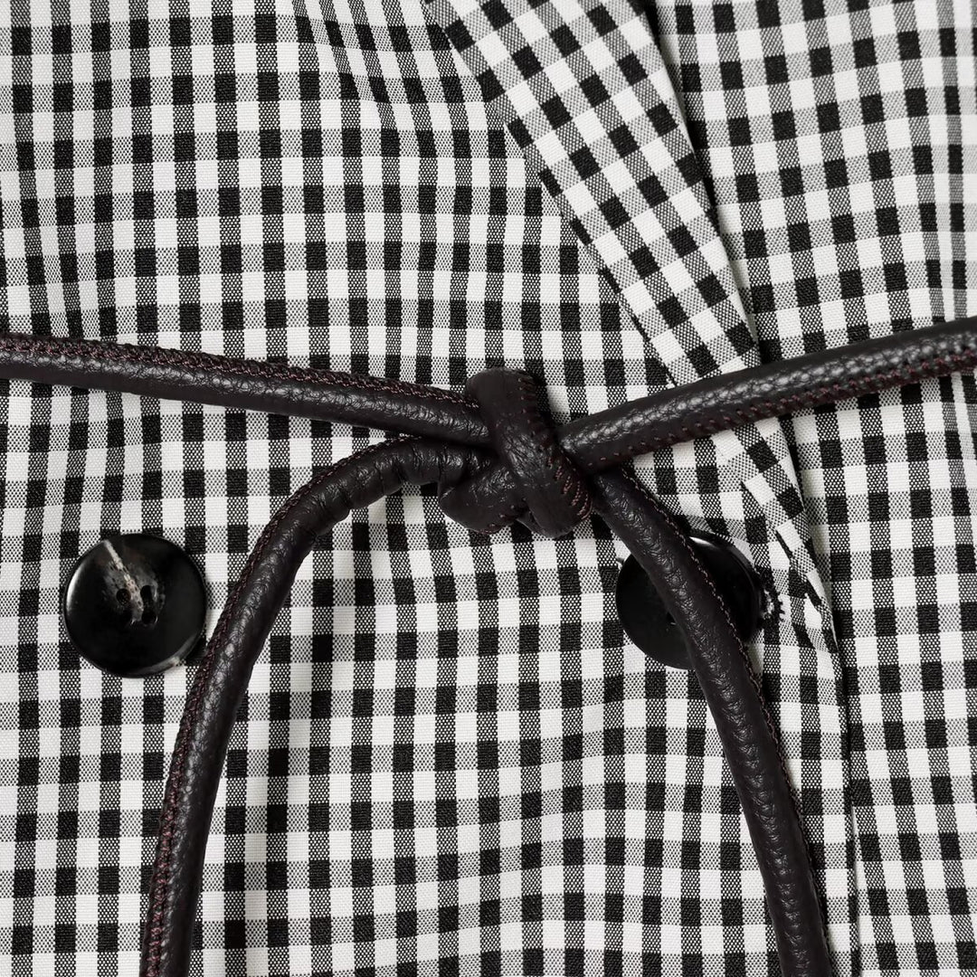 Women Short Double-Breasted Blazer with Vichy Check and Tailoring Cord Belt Mune Fashion