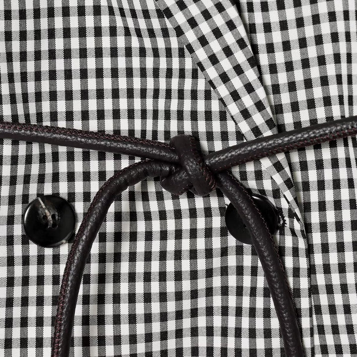 Women Short Double-Breasted Blazer with Vichy Check and Tailoring Cord Belt Mune Fashion