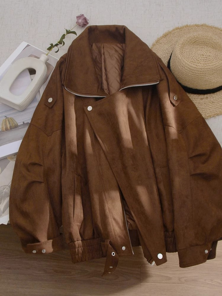 Women's Fashionable Suede Jacket with Asymmetrical Cut Mune Fashion