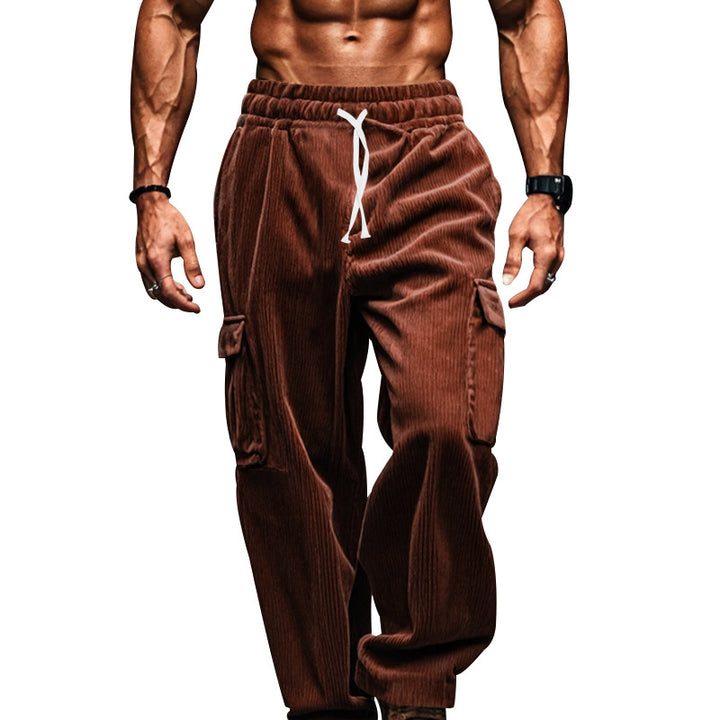 Men's oversized corduroy cargo pants with elastic drawstring waistband and multiple pockets Mune Fashion