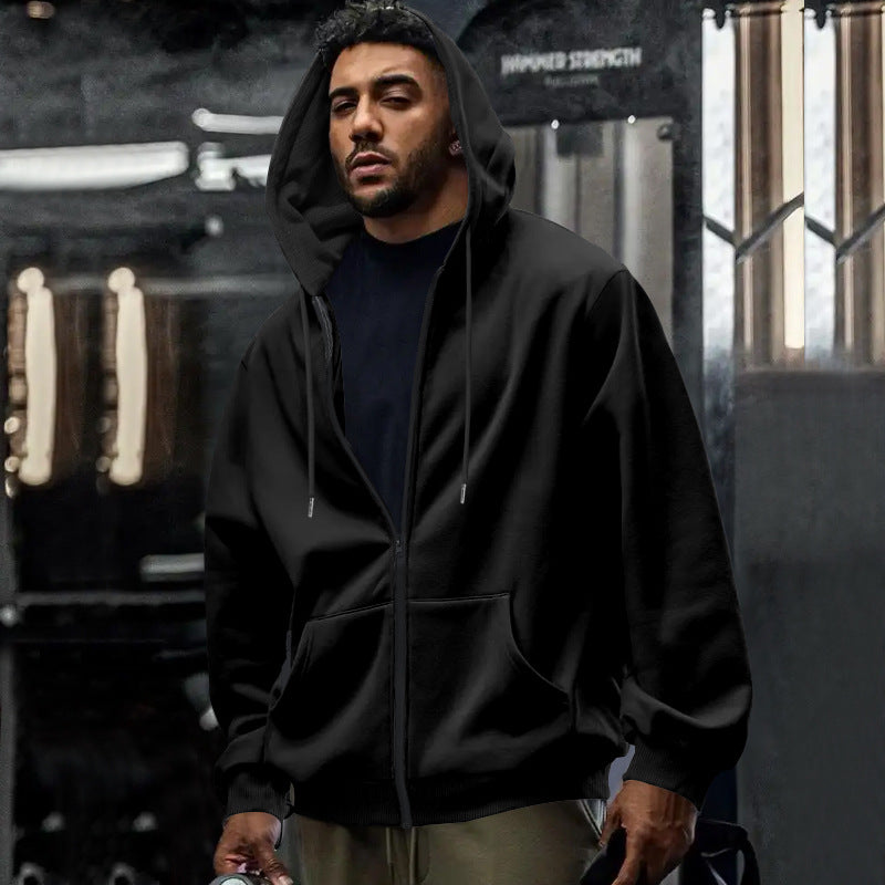 Men's oversized zip-up hoodie with kangaroo pockets and contrasting inner lining Mune Fashion