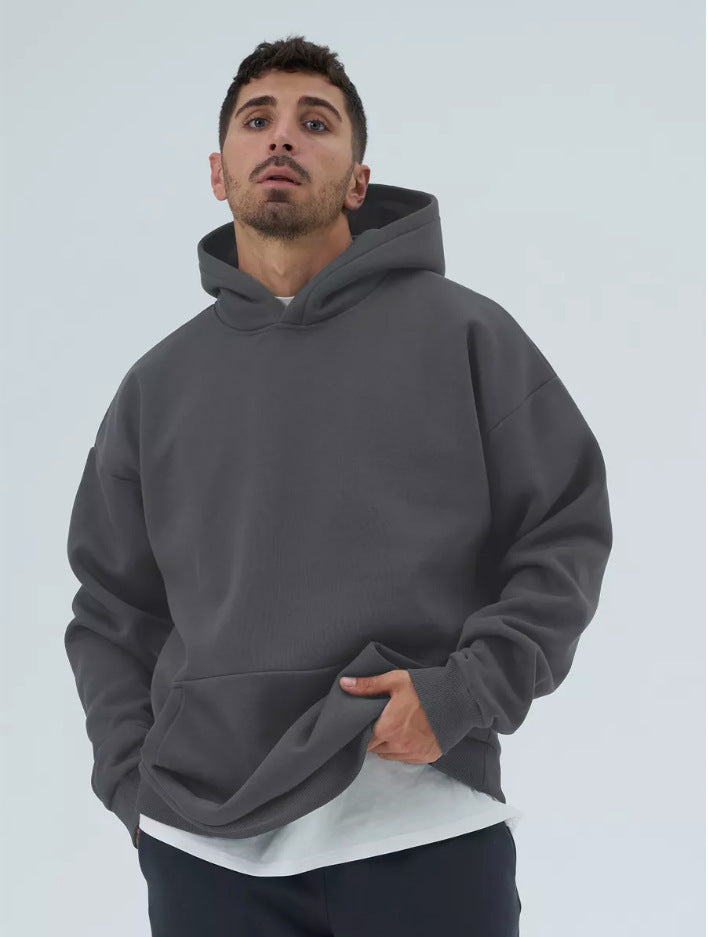 Men's heavy fleece boxy hoodie with deep shoulder drop reinforced hood and kangaroo pocket Mune Fashion
