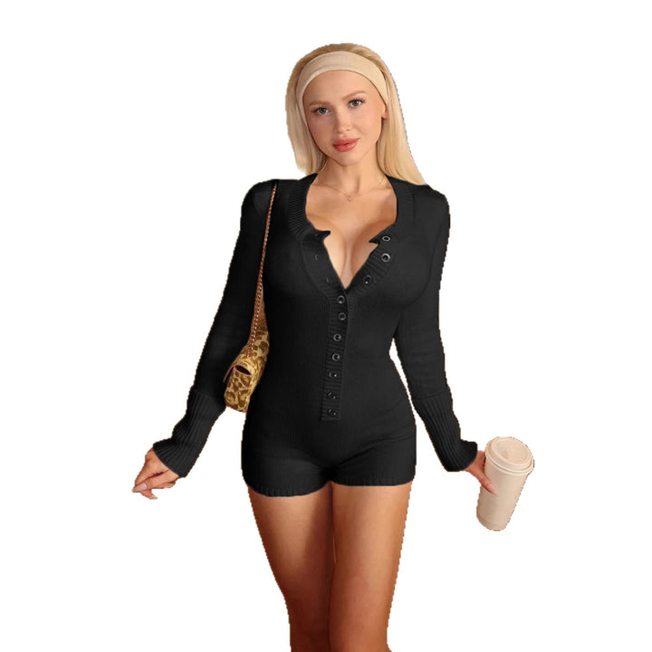Women's figure-hugging fine knit mini dress with button placket, boat neck and extended ribbed cuffs Mune Fashion