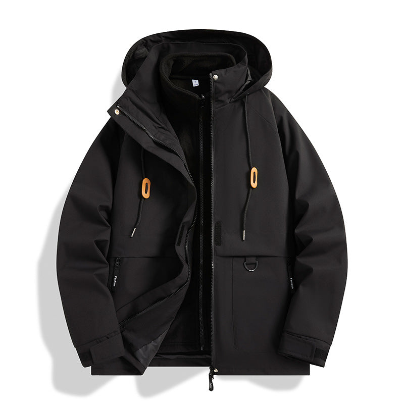 Men's Multi-layer Softshell Utility Jacket with Integrated Fleece Inner Jacket, Drawstring Hood and Multi-functional Pockets Mune Fashion