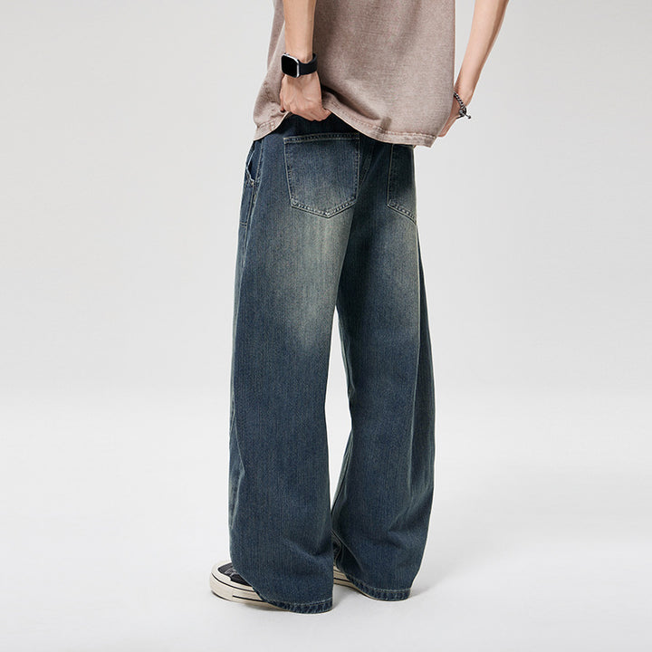 Men's Wide Baggy Jeans with High Waist, Tapered Ankle Fit and Elastic Drawstring Mune Fashion