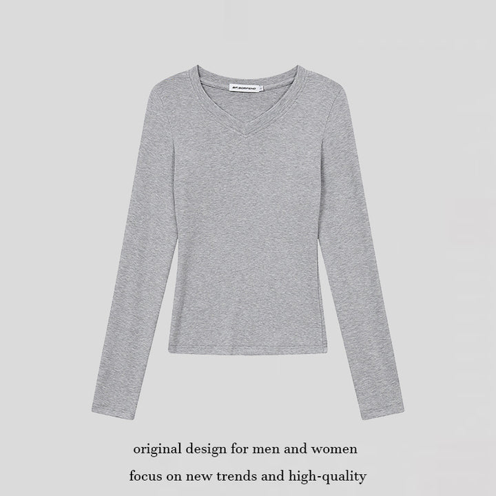 Women's long sleeve shirt with V-neck and fitted slim-fit style