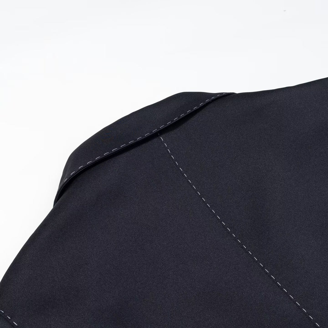Women's Double-Breasted Blazer with Decorative Stitching and Flap Pockets Mune Fashion