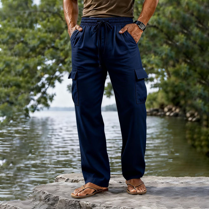 Men's lightweight cargo casual pants with elastic drawstring waistband and straight leg Mune Fashion