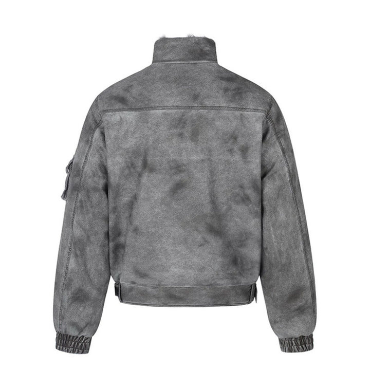 Men's padded pilot jacket in bomber style with high collar, faux fur trim, and waist belt Mune Fashion