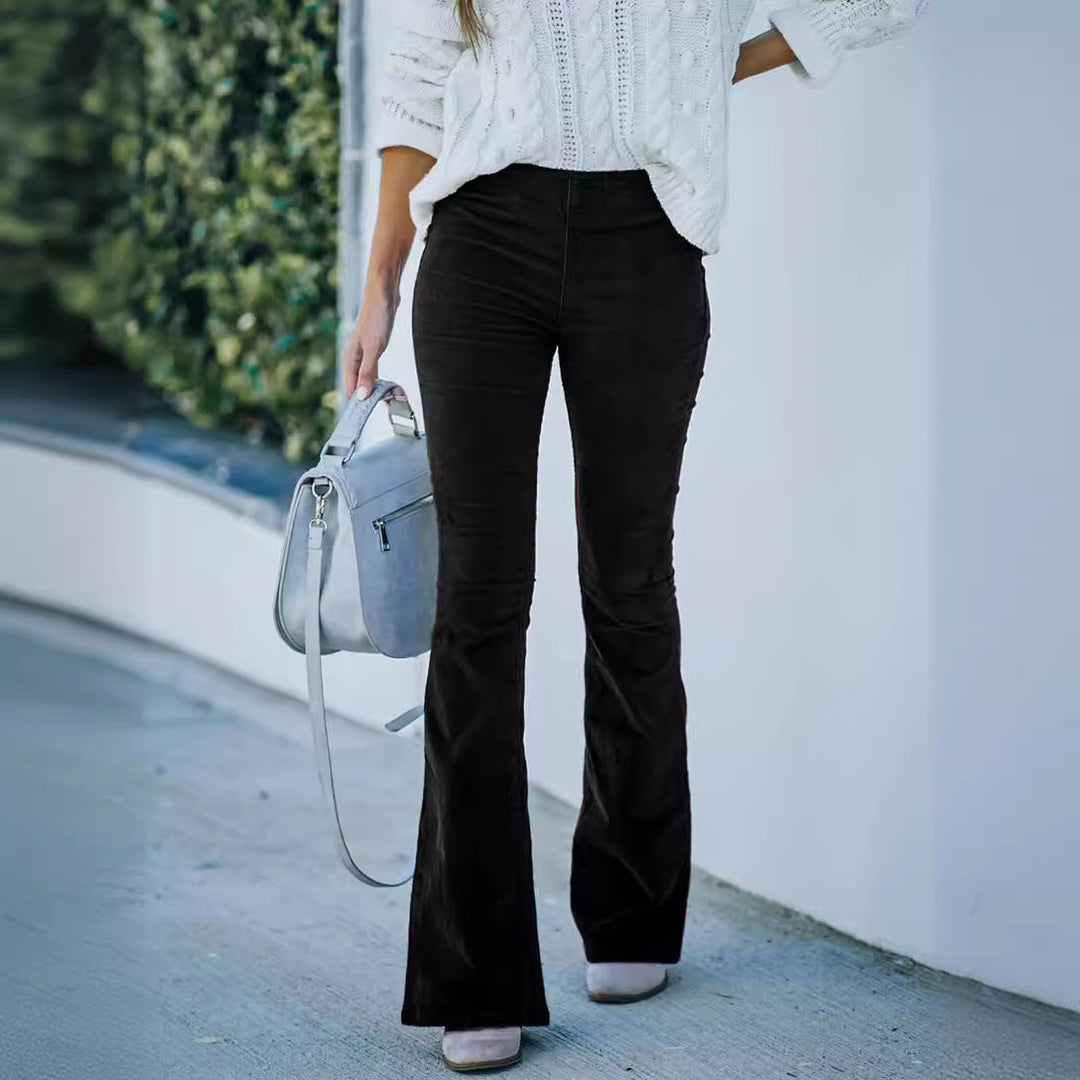 Women's Flared Corduroy Pants with High Waist and Soft Material Mune
