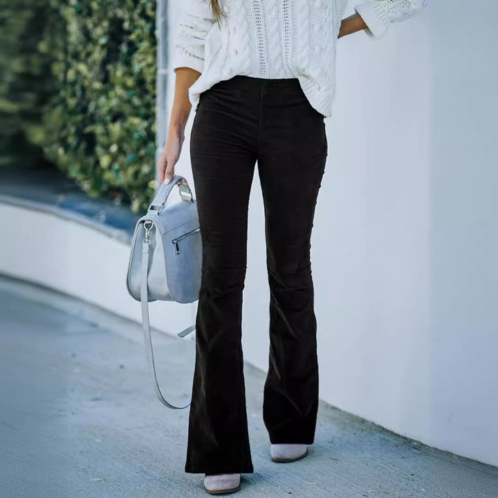 Women's Flared Corduroy Pants with High Waist and Soft Material Mune