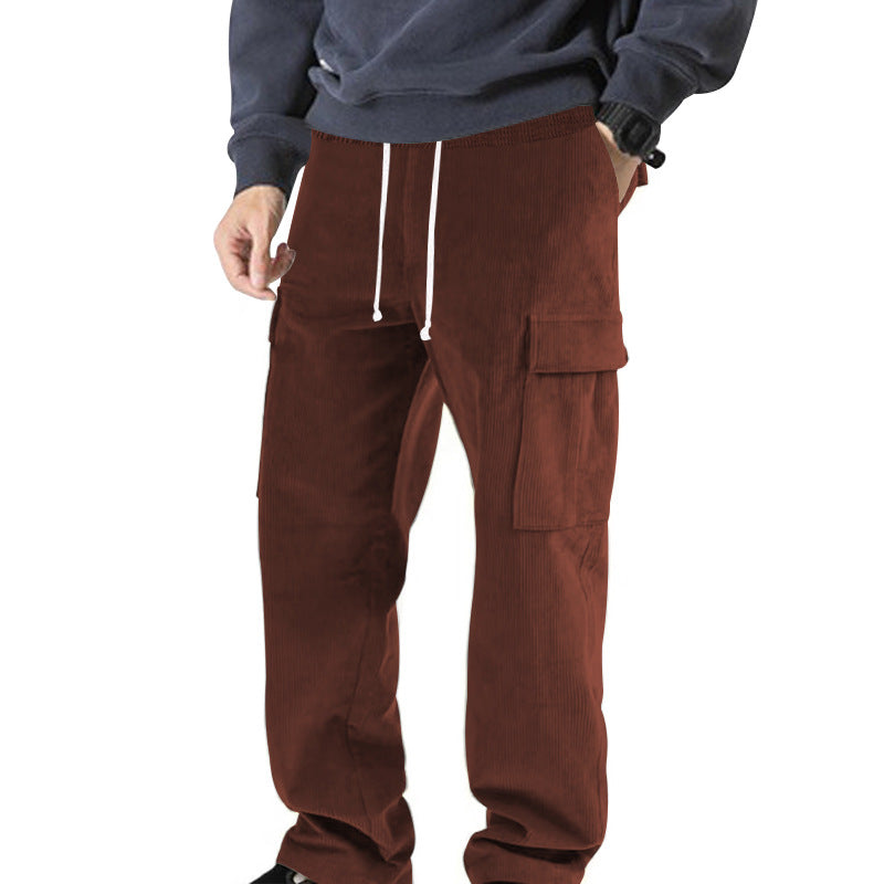 Men's ribbed comfortable cargo pants with elastic drawstring waistband and low-set flap pockets Mune Fashion