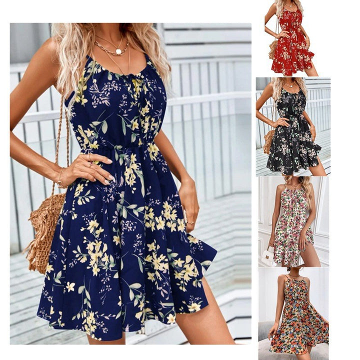 Women Floral Summer Dress with Spaghetti Straps and Tailored A-Line Cut Mune Fashion