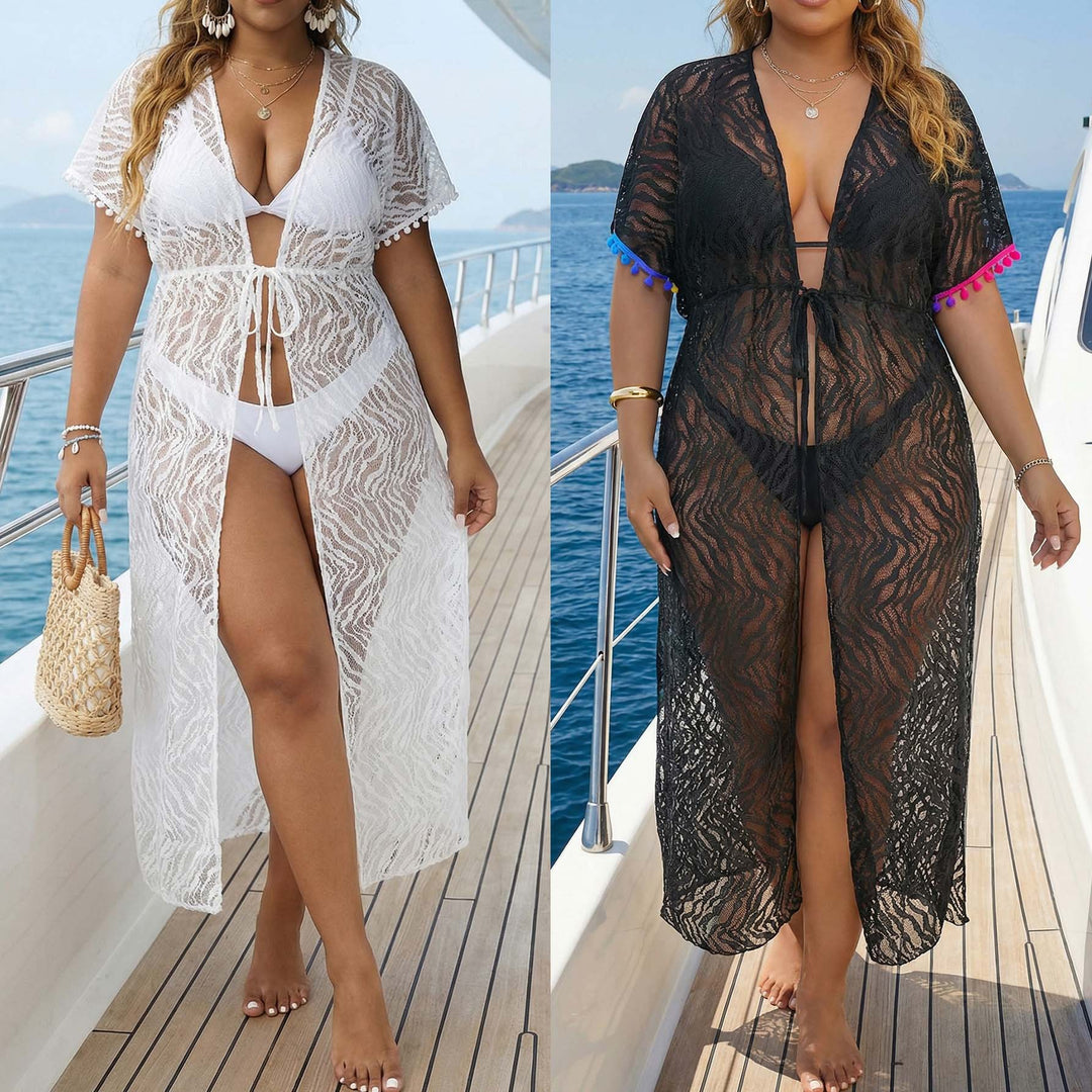 Women's transparent beach cover-up with playful crochet pattern Mune Fashion