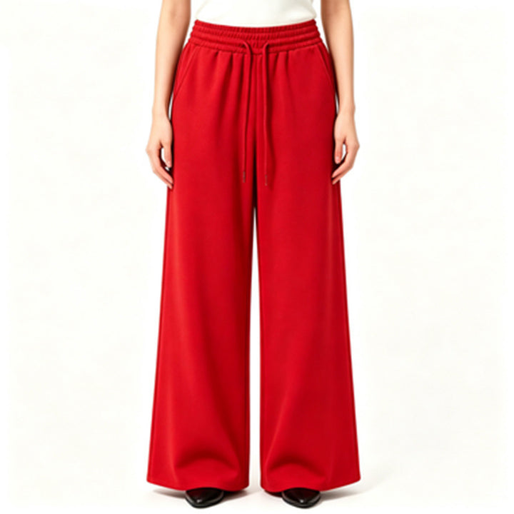 Ladies wide high-waist lounge pants with elastic waistband, drawstring, and flowing jersey Mune Fashion