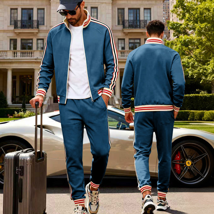 Men's sporty tracksuit with striped ribbed cuffs, zip jacket and tapered joggers Mune Fashion