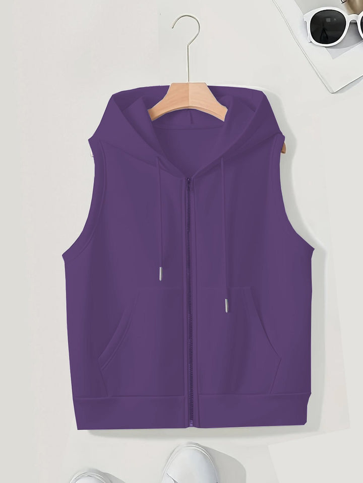 Women's Sleeveless Zip Hoodie Vest made of soft sweat with kangaroo pockets Mune Fashion