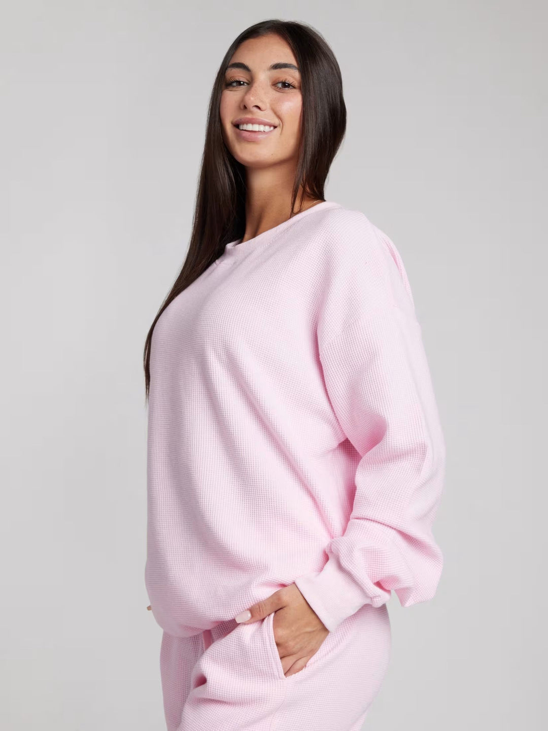 Ladies Waffle Knit Loungewear Set with Oversized Sweater and Drawstring Jogging Pants Mune Fashion