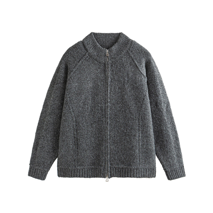 Unisex Knit Zip Jacket in Boxy Cut with High Ribbed Collar and Raglan Sleeves Mune Fashion