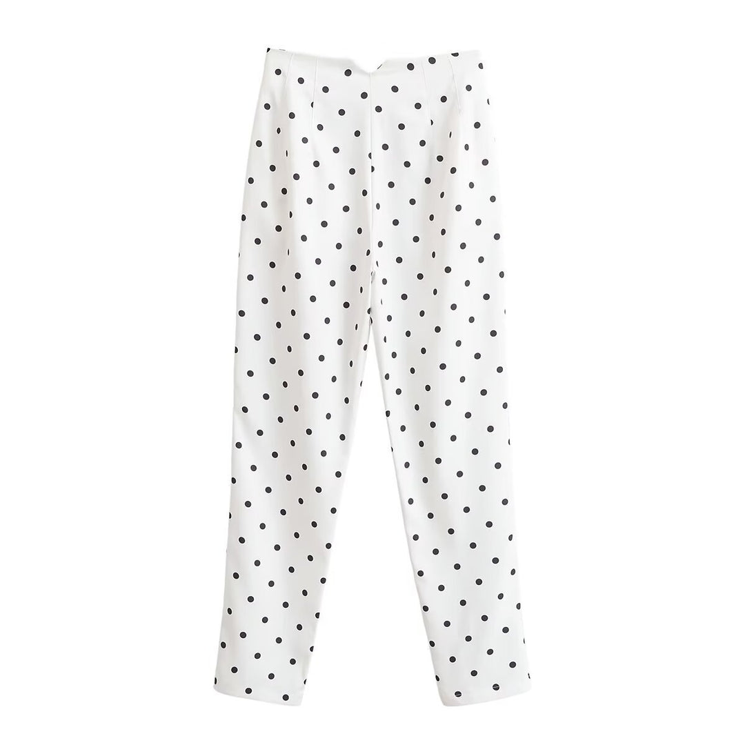 Women's Tailored Fabric Trousers with Narrow Leg, Pleats and Polka Dot Pattern Mune Fashion