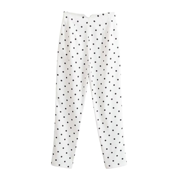 Women's Tailored Fabric Trousers with Narrow Leg, Pleats and Polka Dot Pattern Mune Fashion