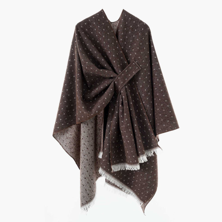 Women's Reversible Wool Mix Poncho with Houndstooth Jacquard and Ties Belt Mune Fashion