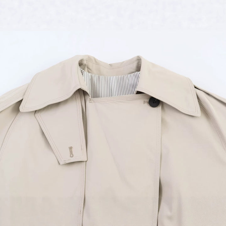 Women's Short Trench Coat with Waist Belt and Cape Detail Mune Fashion