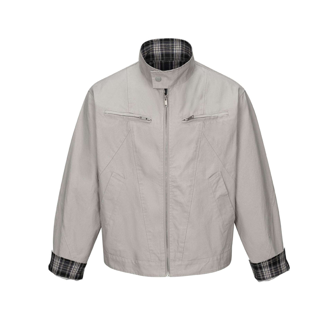 Men's short-cut boxy blouson with stand collar, zipper and chest zippers Mune Fashion