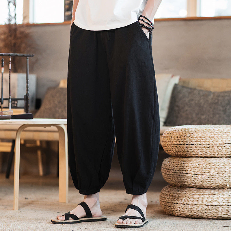 Men's Wide Harem Lounge Pants with Elastic Waistband and Gathered Ankle Cuffs Mune Fashion