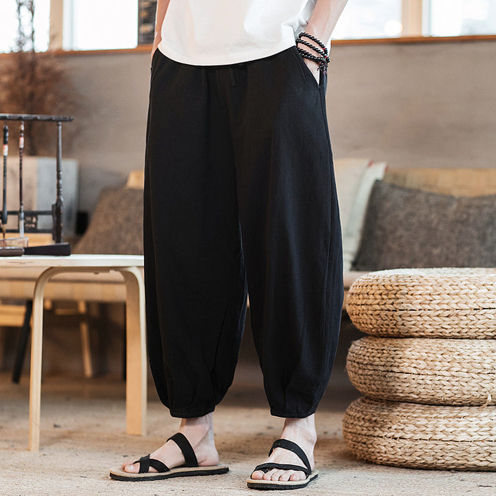 Men's Wide Harem Lounge Pants with Elastic Waistband and Gathered Ankle Cuffs Mune Fashion