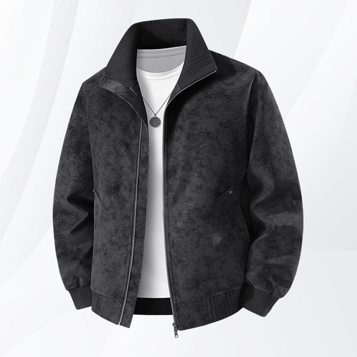 Men's velour imitation bomber jacket with stand-up collar, thermo lining & zipper closure Mune Fashion