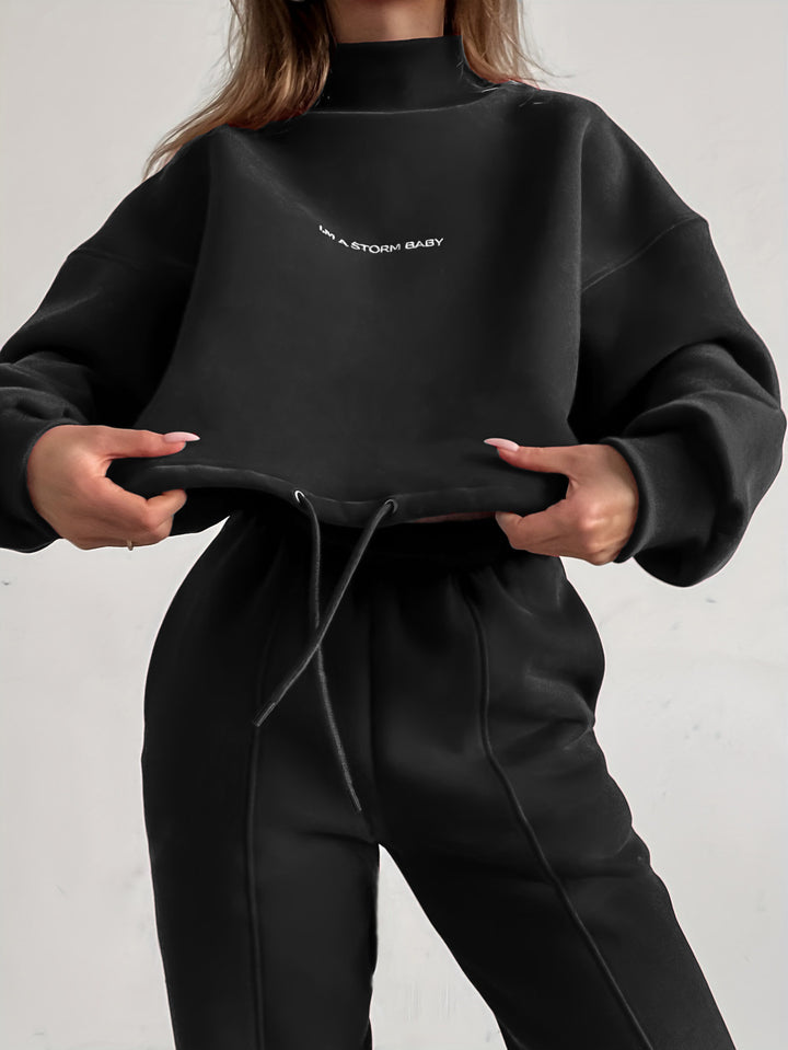 Women Oversize Lounge Set with Stand Collar and Elastic High Waist Jogging Pants Mune Fashion