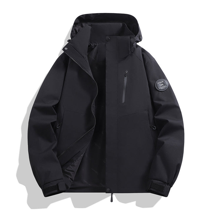 Men's softshell performance jacket with removable hood, concealed full-length zipper, and ergonomic cut Mune Fashion