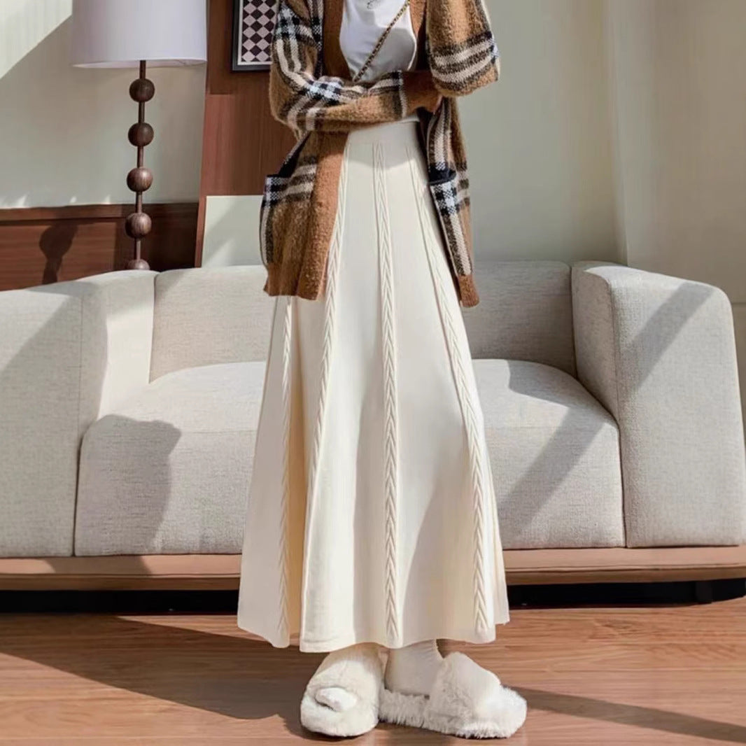 Ladies Elegant Midi Skirt with Fine Cable Pattern Mune Fashion
