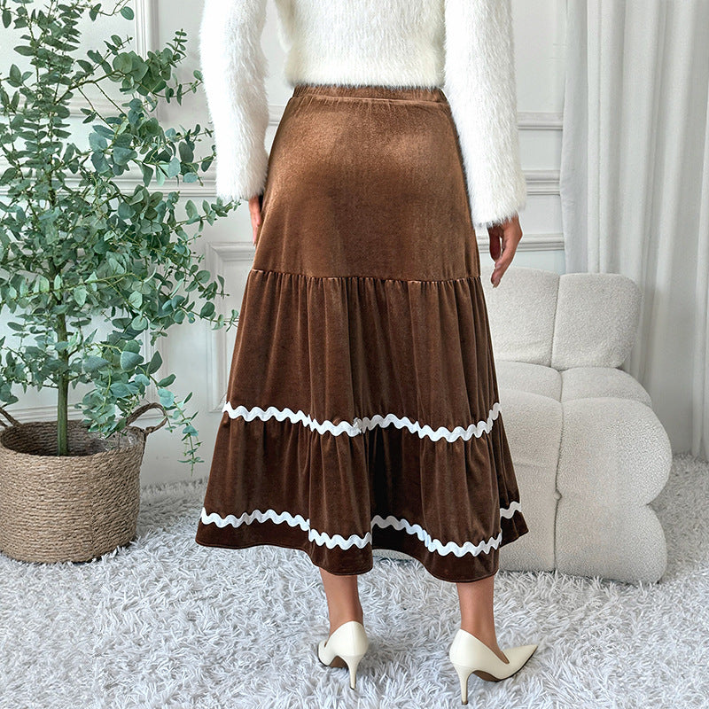 Ladies Long Cord Skirt with Ruffle Details Mune Fashion