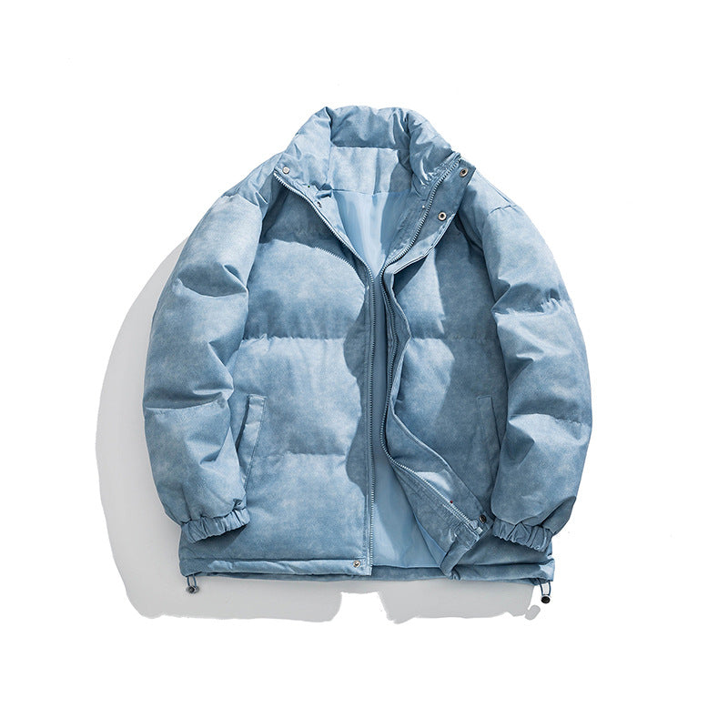 Men's Padded Quilted Jacket with Velvet Look, Boxy Fit and High Stand-up Collar Mune Fashion
