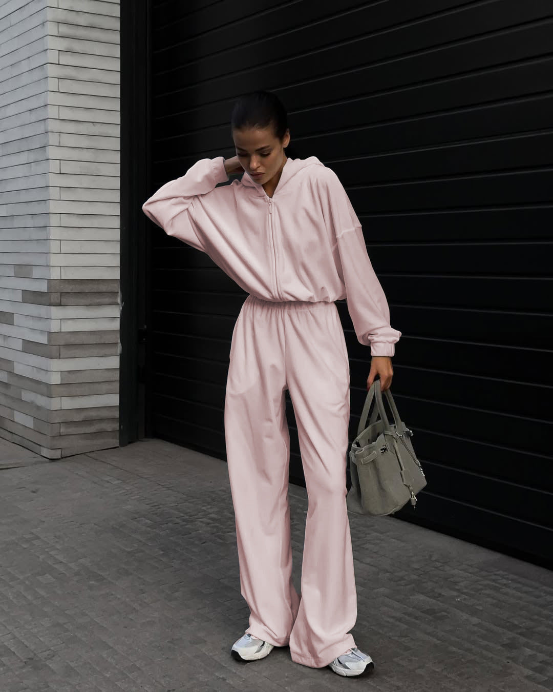 Women's hooded overall with zipper elastic waistband and wide leg Mune Fashion