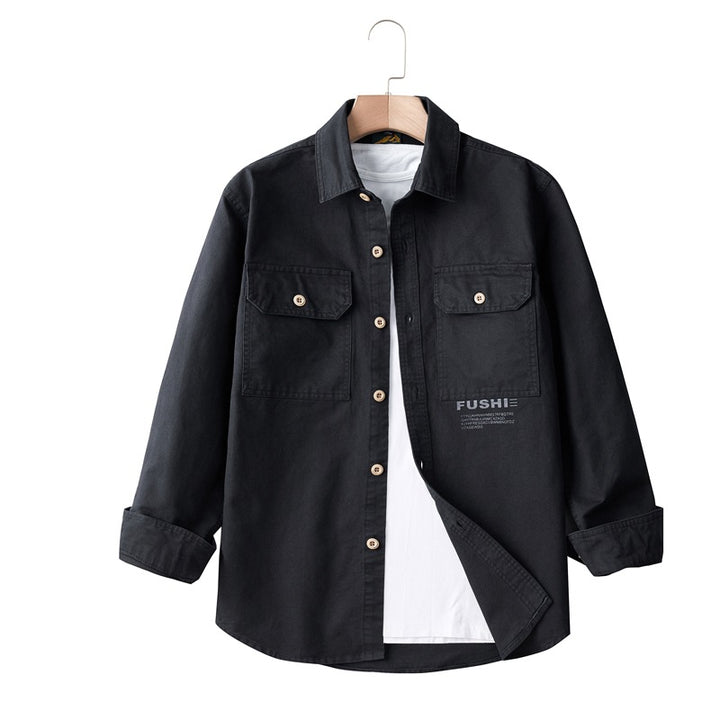 Men's Overshirt Jacket in Utility Style with Chest Pockets and Shirt Collar Mune Fashion