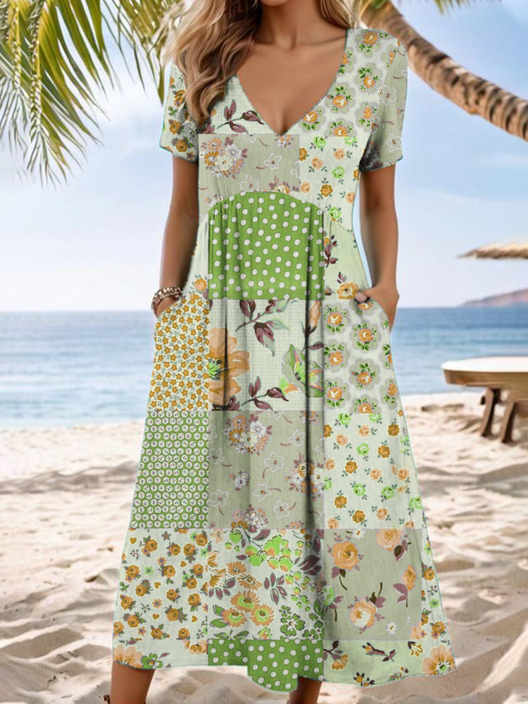 Ladies Maxi Dress with Floral Patchwork Design Mune Fashion