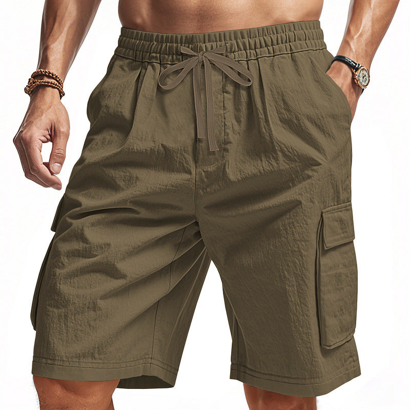 Men's knee-length utility shorts made of lightweight cotton blend with elastic drawstring waistband and patch flap pockets Mune Fashion