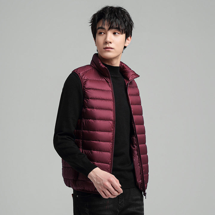 Men's Ultra-Light Quilted Insulation Vest with High Stand-Up Collar and Packing Function Mune Fashion