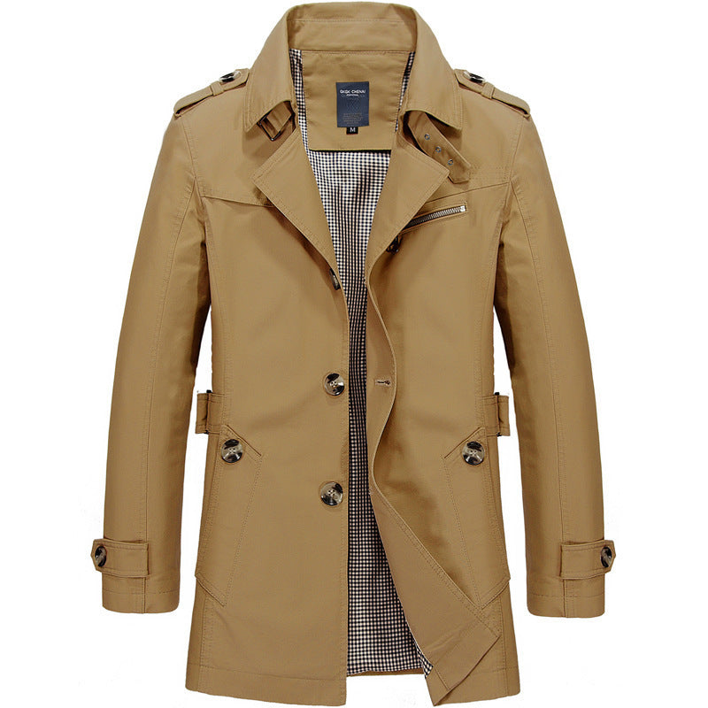 Men's modern double-breasted trench coat with epaulettes and checked lining Mune Fashion