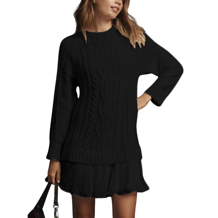 Women's cable knit sweater with tunic cut, cable pattern and ribbed cuffs Mune Fashion