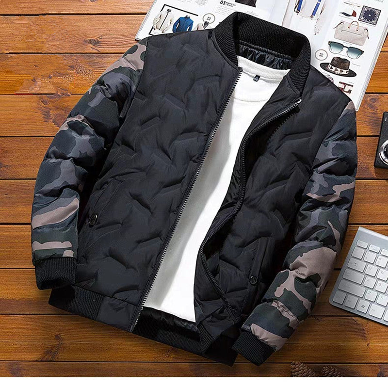 Men's quilted bomber jacket with camouflage sleeves and ribbed cuffs Mune Fashion