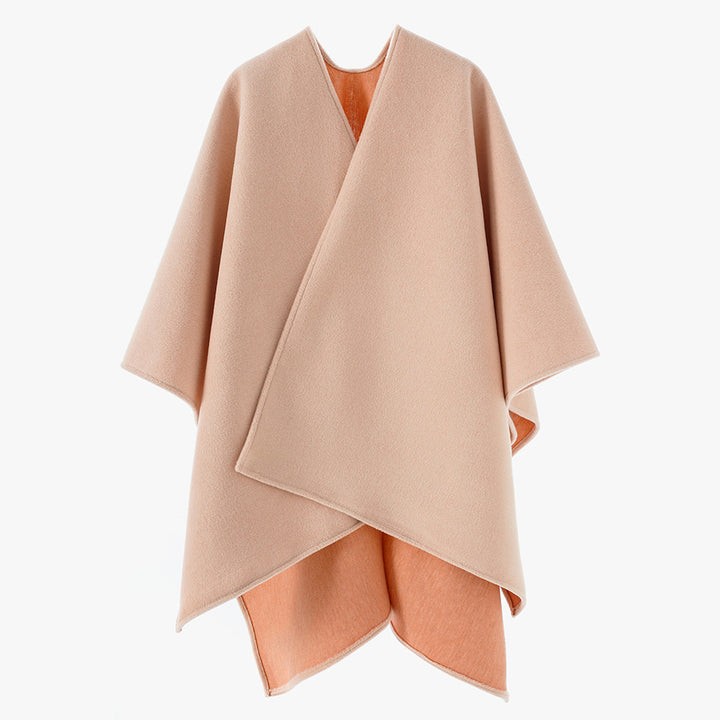 Women Asymmetrical Wool Blend Cape Poncho with Draped Wrap Front Mune Fashion