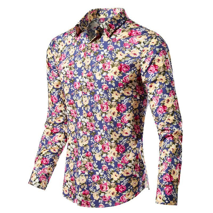 Men's narrow-cut floral shirt with Kent collar and full button placket Mune Fashion