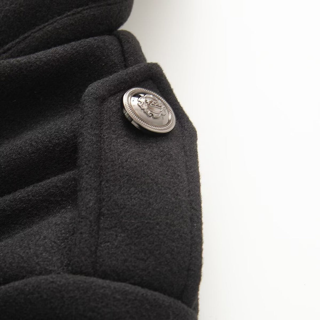 Ladies Short Military Inspired Blouson with Stand-up Collar Decorative Cords and Metal Button Placket Drune